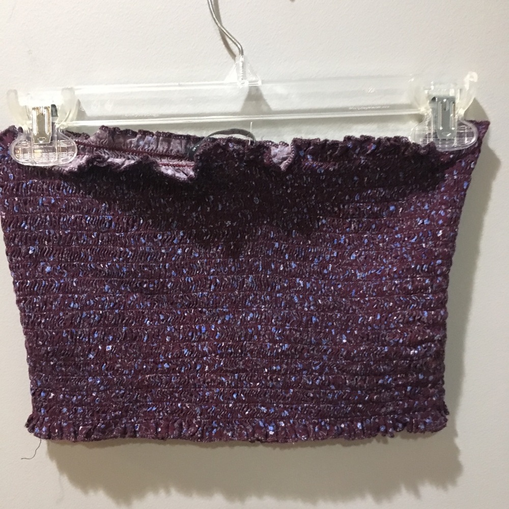 Brandy Melville burgundy purple blue flowers tube - Picture 2 of 3